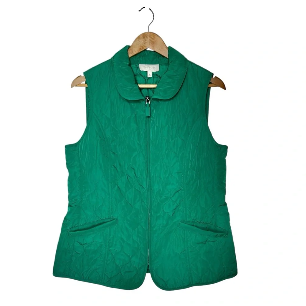 Talbots 2013  Y2K Green Quilted Full Zipper Pockets Classic Vest M‎